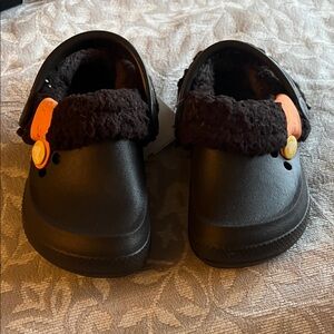 Cozy Black Kids Clogs with Orange Accents